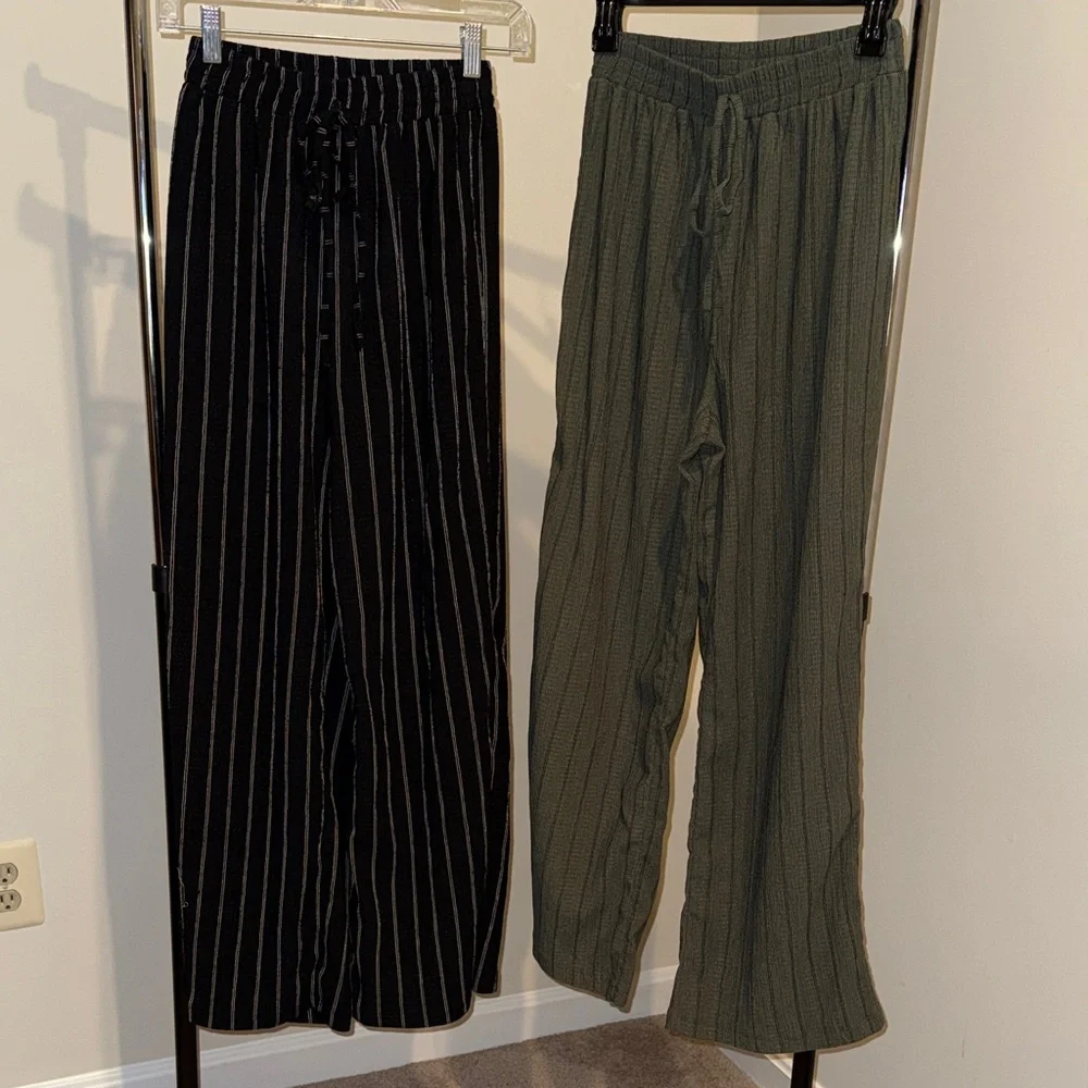 Striped Black & White and Olive Green & Black Straight Leg Pants